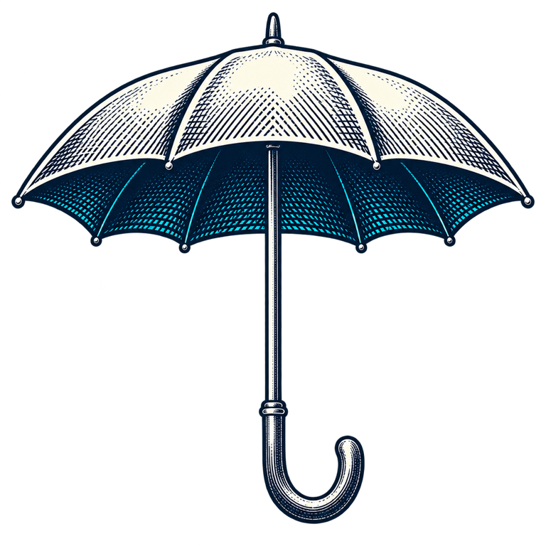 An engraved umbrella with a cream canopy and deep blue detailing